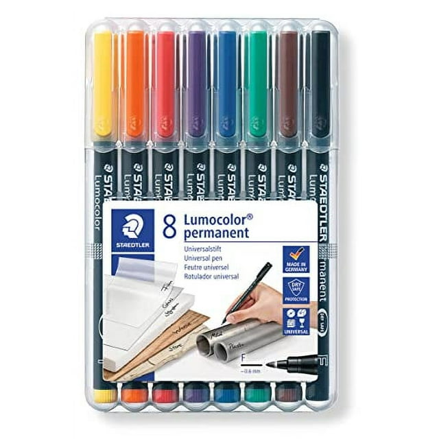 STAEDTLER Lumocolor Universal Pen, Fine, Felt Tip, Permanent Marker, Box of 8 Assorted Color Pens, 0.6mm 318 WP8, Multicolour, pack of 8 (318 WP8 ST)
