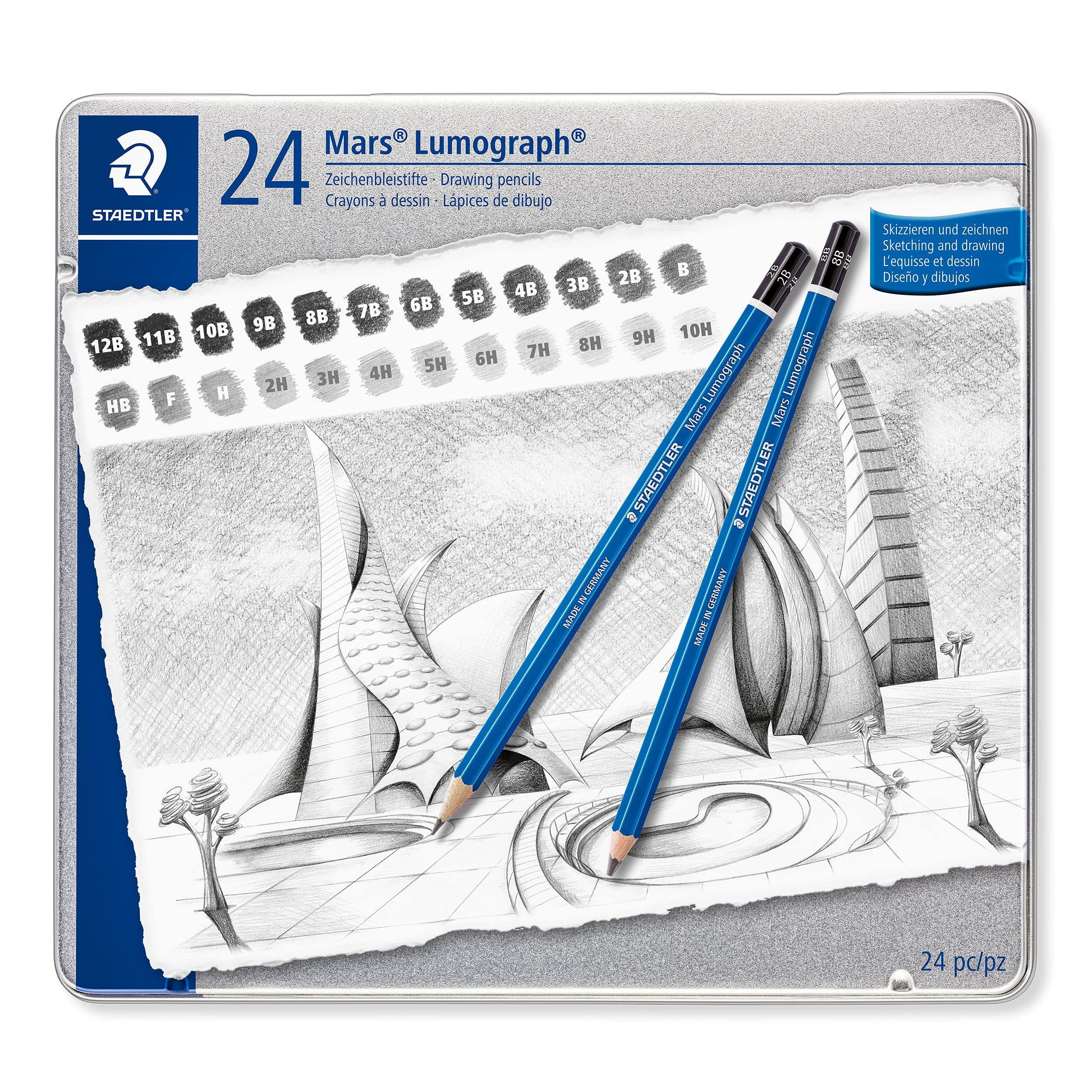 STAEDTLER Mars Lumograph Art Drawing Pencils, Graphite Pencils in Metal