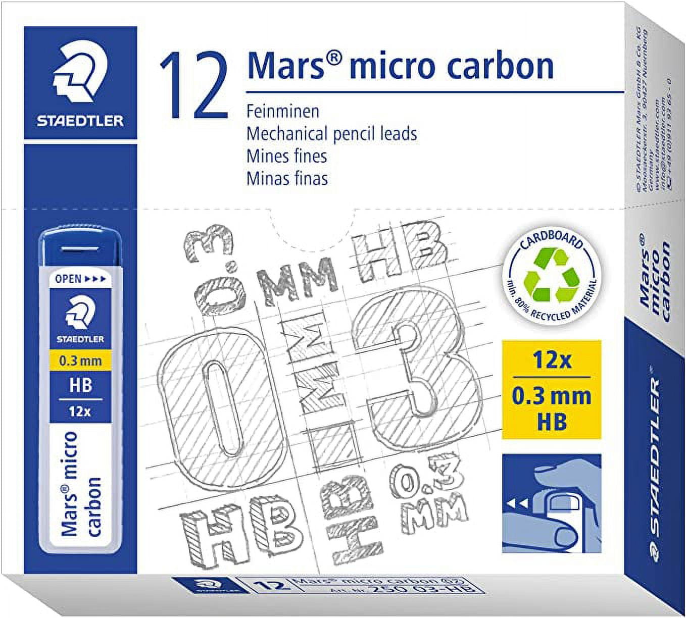 STAEDTLER | Mars Micro Carbon Mechanical Pencil Refills | Tube of 12 | 0.3mm HB Point Graphite Leads | 250 03-HB