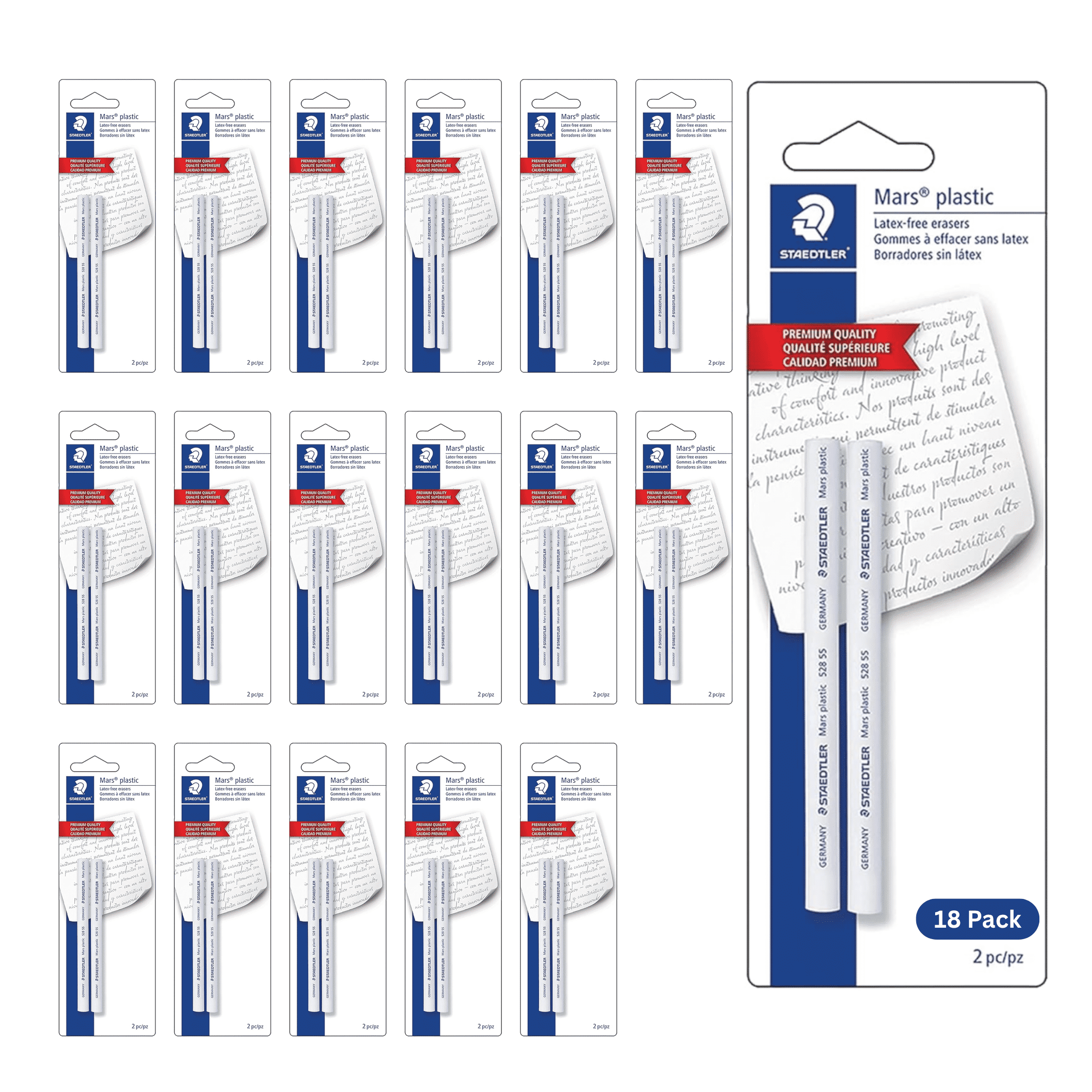 STAEDTLER Mars Plastic Eraser Refills 18-Pack (18 Sets of 2 pcs)- Latex-Free Erasers, Replacements for Refillable Holder, Home & Office, White, 36 Count