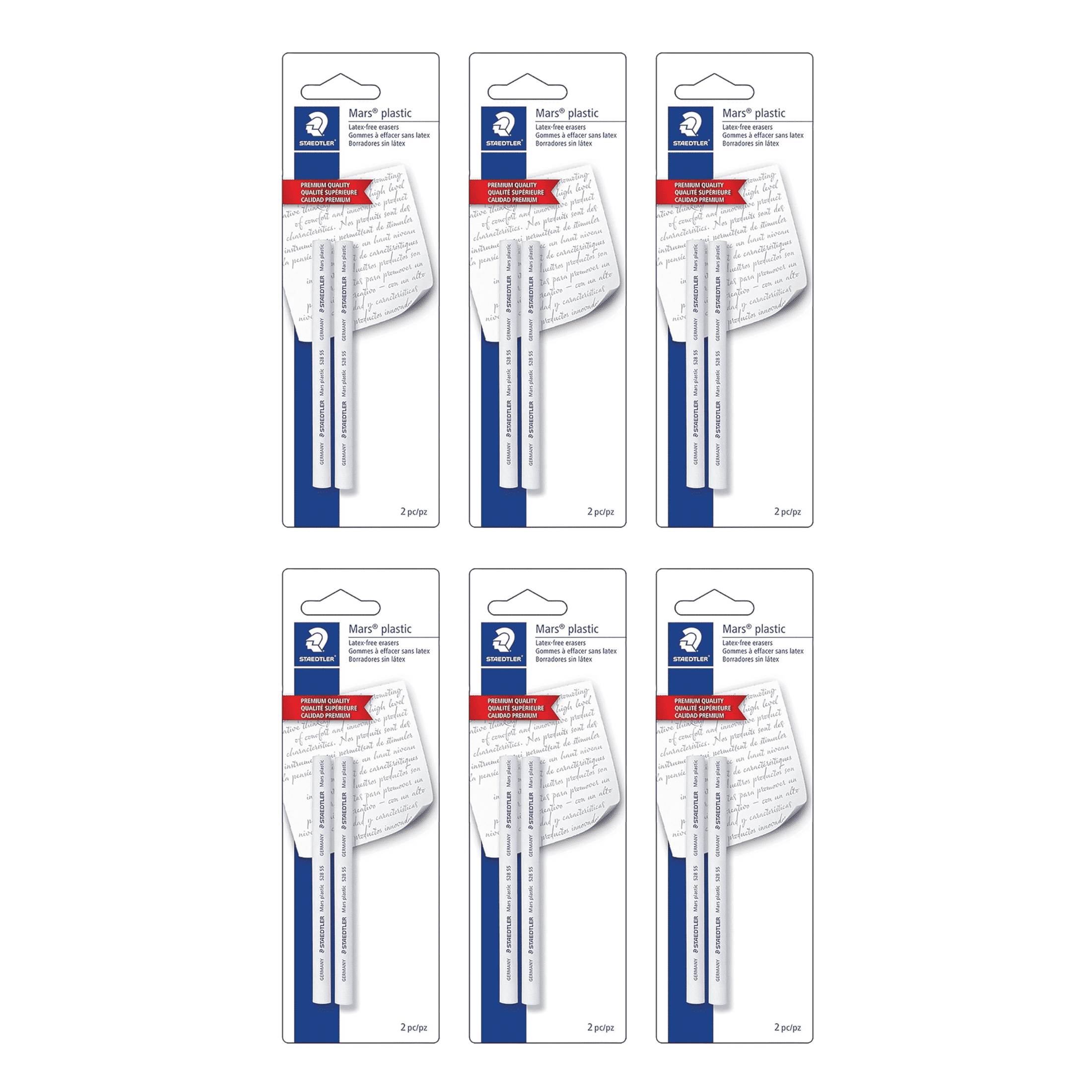 STAEDTLER Mars Plastic Eraser Refills  6-Pack (6 sets of 2 pcs)- Latex-Free Erasers, Replacements for Refillable Holder, Home & Office, White, 12 Count