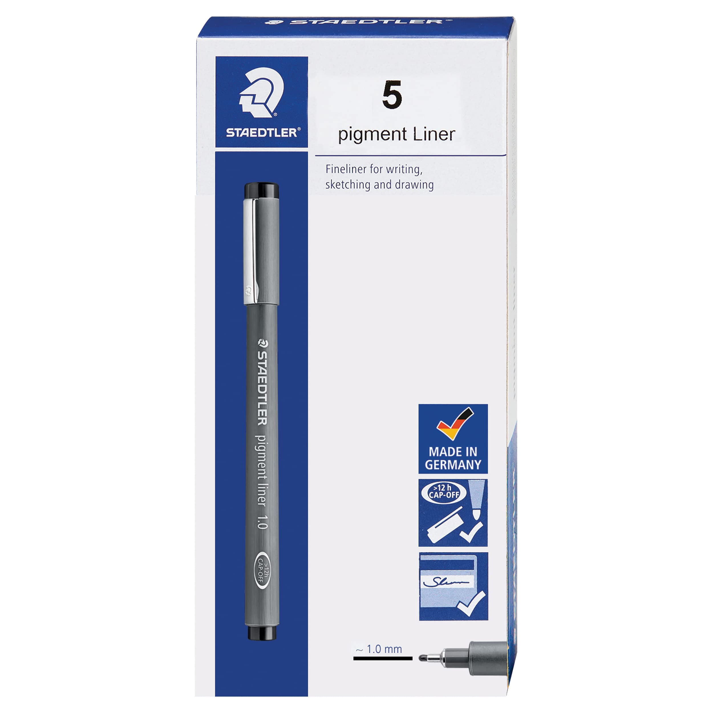 STAEDTLER Pigment Liner Fineliner 10-Pack - 0.5mm Tip, Waterproof Pigment Ink, Blue