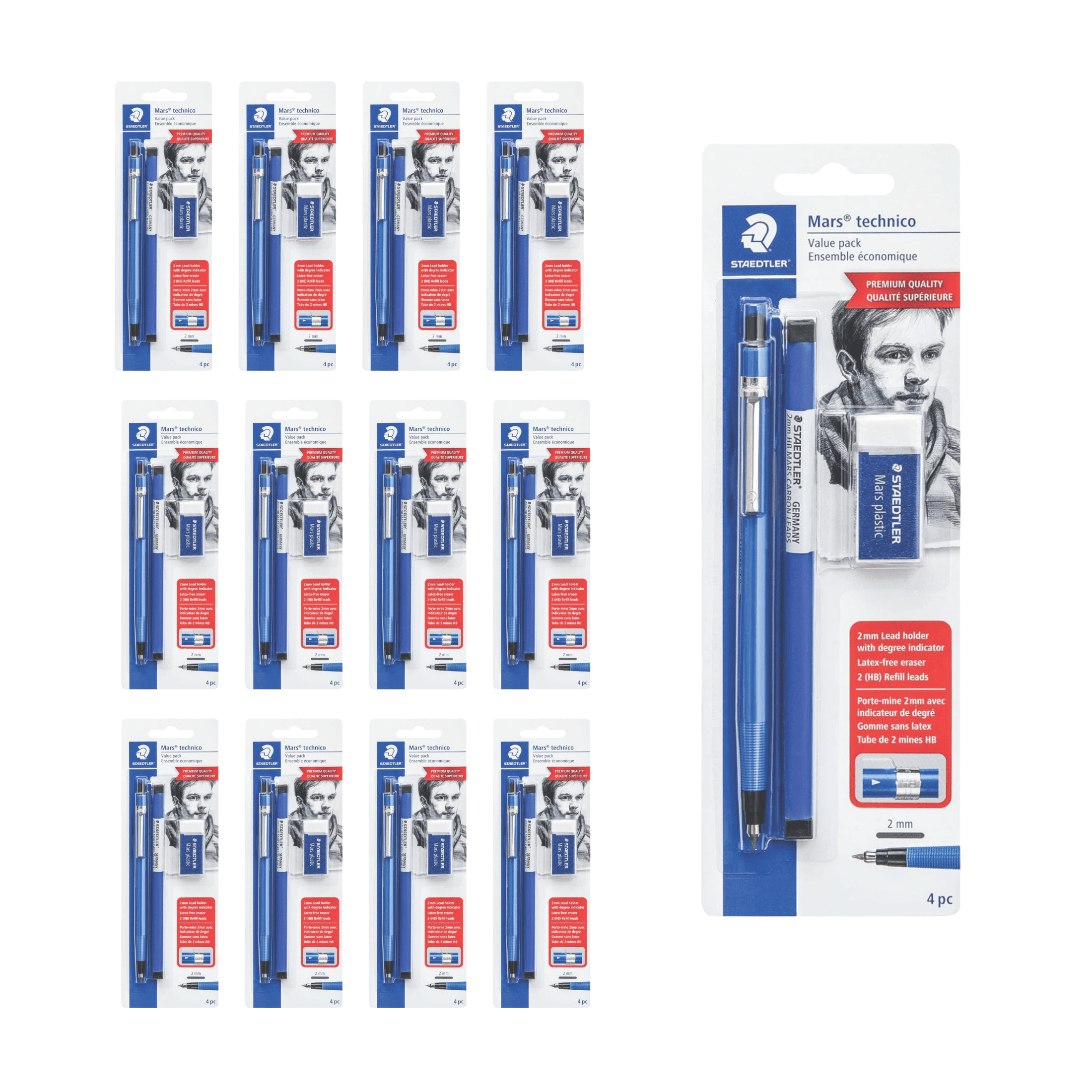 STAEDTLER Triplus Micro Mechanical Pencils 12 Pack (12 sets of 3 pcs) (#2) 0.5mm lead, Retractable with Twist Eraser, Ergonomic Triangular Grip for Writing, Drawing & Drafting, 36 Count