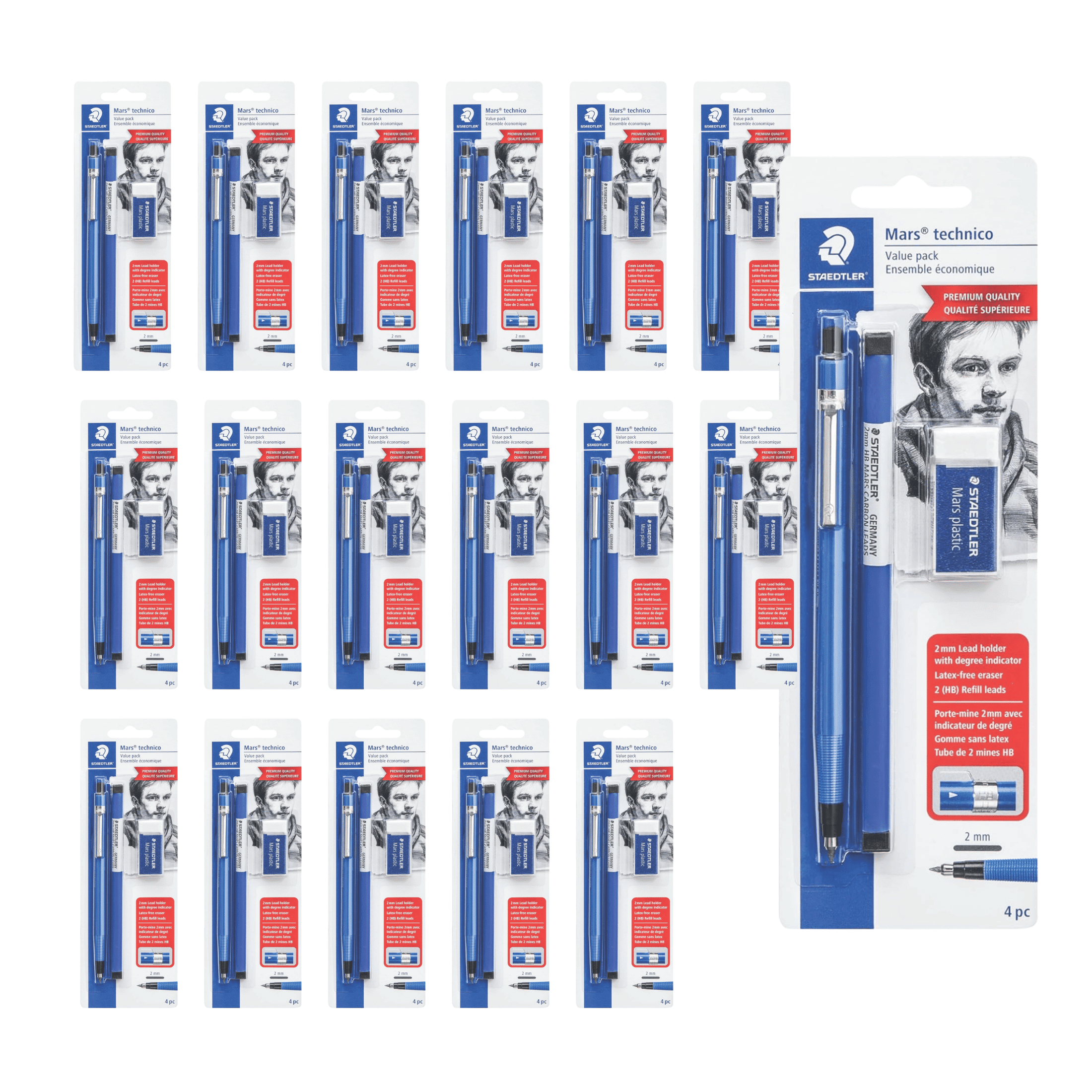 STAEDTLER Triplus Micro Mechanical Pencils 18 Pack (18 sets of 3 pcs) (#2) 0.5mm lead, Retractable with Twist Eraser, Ergonomic Triangular Grip for Writing, Drawing & Drafting, 54 Count