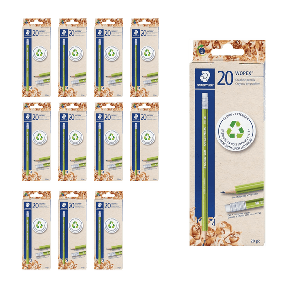 STAEDTLER WOPEX Pre-Sharpened #2 Pencils, 20 Pcs 12-Pack (12 sets of 20 pcs)- Ergonomic Triangular Shape, Break-Resistant, Non-Slip Surface, Wood-Polymer, PVC-Free Eraser Tip, 240 Count