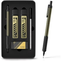 STAGEEK 0.7mm Mechanical Pencil with Metal Gift Case, 1PCS Metal Mechanical Pencil with 120Pcs HB Lead Refills,4B Erasers and 9PCS Eraser Refills, for Writing Drafting Drawing and Sketching(Gold)