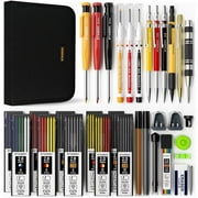 STAGEEK 34 Pack Carpenter Pencil Set with Sharpener, Mechanical Carpenter Pencils with Deep Hole Long-Nib Marker Pens, Carbide Scribe Tool & Construction Pencils for Architect Woodworking with Case