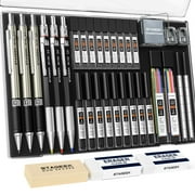 STAGEEK 34PCS Art Mechanical Pencil Set, Drafting Pencil 0.5, 0.7, 0.9MM & 3PCS 2.0MM Mechanical Drawing Pencils with 384PCS Leads (6B 4B 2B HB 2H 4H Color) for Artist Sketching Drawing