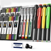 STAGEEK 4PCS Carpenter Pencils with Sharpener, Heavy Duty Woodworking Pencils, Mechanical Carpenter Pencil with 52 Refills, Deep Hole Long Nib Marker Pens for Architect Construction Marking with Case