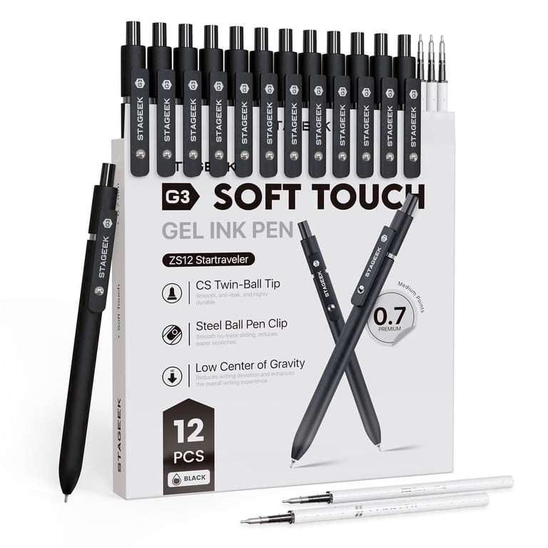 STAGEEK Black Gel Pens GX3, 12Pcs Fine Point Smooth Writing Pens