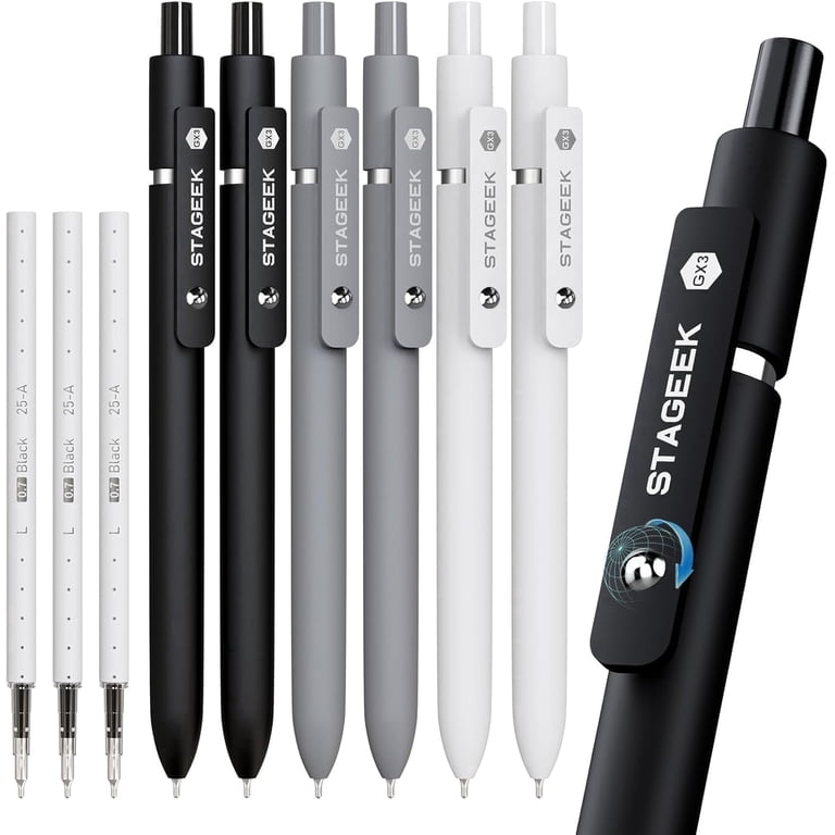 STAGEEK Black Gel Pens GX3, 6Pcs Fine Point Smooth Writing Pens