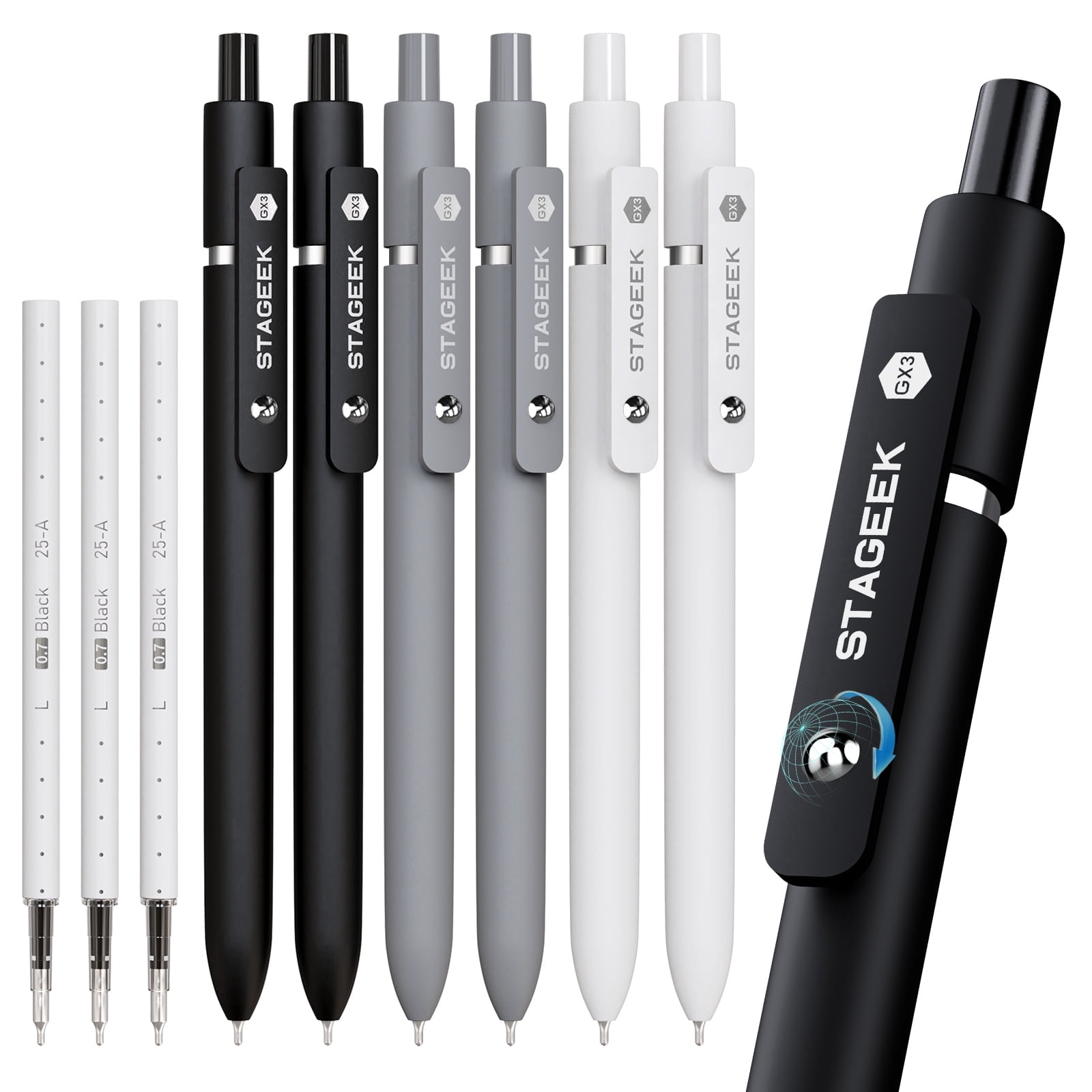 STAGEEK, Gel Pens, Fine Point, 6 Pack, Black Gray White - Walmart.com