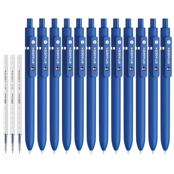 STAGEEK Blue Gel Pens GX3, 12Pcs Quick Dry Blue Ink Pens with 3 Extra Refills, Fine Point Retractable Smooth Writing Pens for Journaling, Office, Note Taking, Nurse Aesthetic