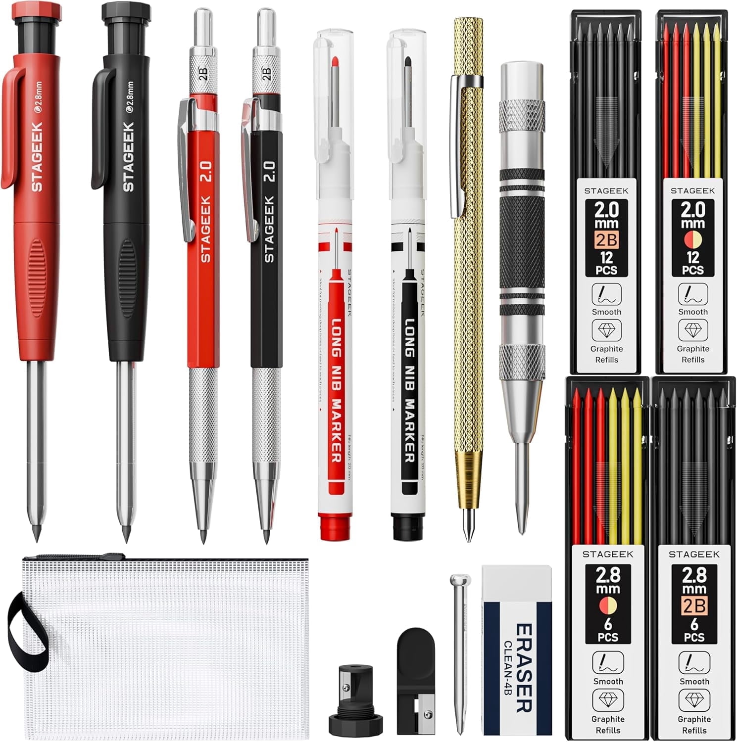 STAGEEK 17 Pack Mechanical Carpenter Pencil Set with Sharpener 40
