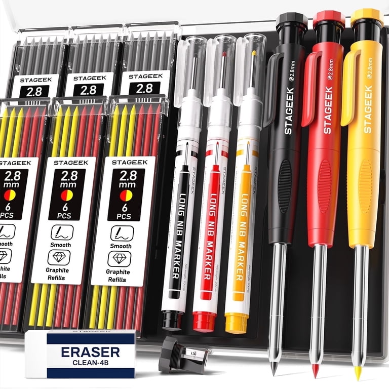 STAGEEK 3PCS Carpenter Pencils with Sharpener, Heavy Duty