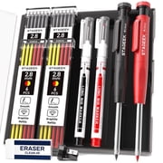 STAGEEK 2PCS Carpenter Pencils with Sharpener, Heavy Duty Woodworking Tools, Mechanical Pencil Set with 26 Refills, Deep Hole Long Nib Marker Pens for Architect Marking with Case (Black, Red)