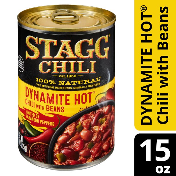 STAGG DYNAMITE HOT Chili with Beans, Canned Chili, 15 oz (Case of 12)