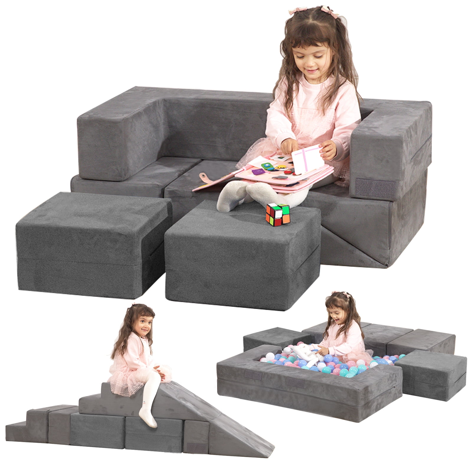 STAHMFOVER Kids Play Couch Sofa, Convertible Climb & Crawl Foam Playset