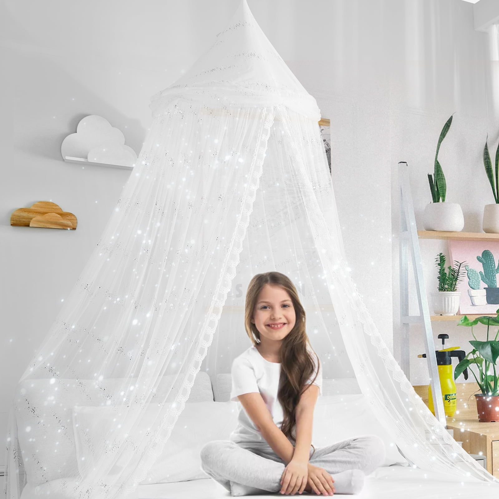 STAHMFOVER sequins Kids Bed Canopy for Girls Baby Crib Fairy Dream