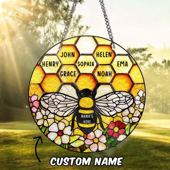 STAINED GLASS Custom Grandma's Garden Bee, Personalized Stained Glass Window Hanging Suncatcher, Custom Kids Name, Birthday gifts