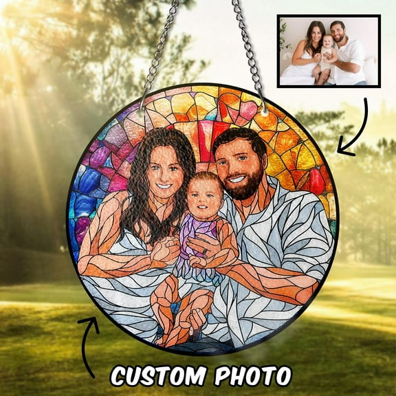 STAINED GLASS Personalized Family Portrait, Custom Family Portrait Suncatcher, Christmas Gift, Gift for grandma, mom, Memorial Gifts