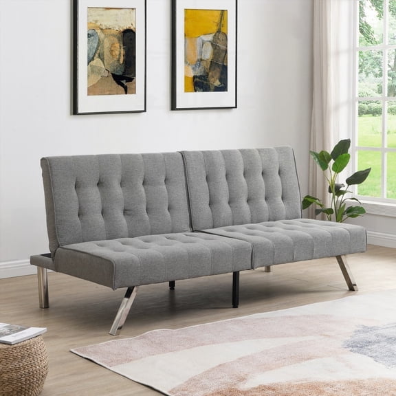 Modern Simple Fabric Sofa Bed 220cm Grey with Stainless Legs (Multifunctional & Space-Saving)