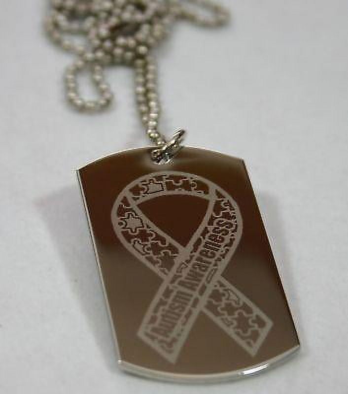 STAINLESS STEEL AUTISM AWARENESS RIBBON DOG TAG NECKLACE