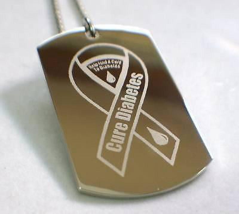 STAINLESS STEEL MEDICAL/DIABETES SILVER TONE DOG TAG NECKLACE