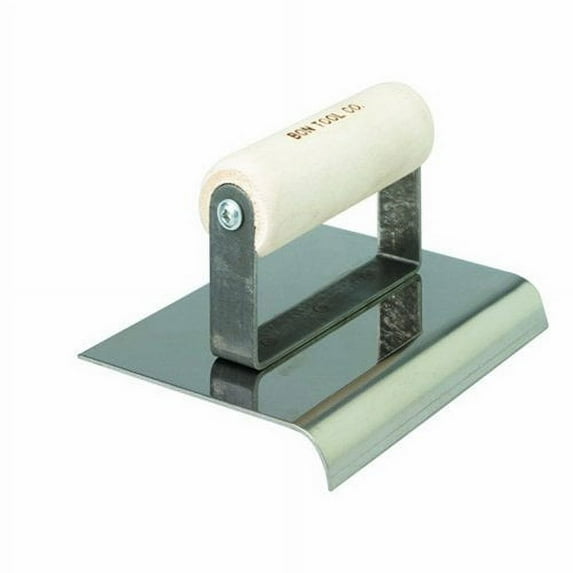 STAINLESS STEEL SIDEWALK EDGER - 8" x 4" - 3/8" RADIUS 1/2" DEPTH - WOOD WAVE HANDLE