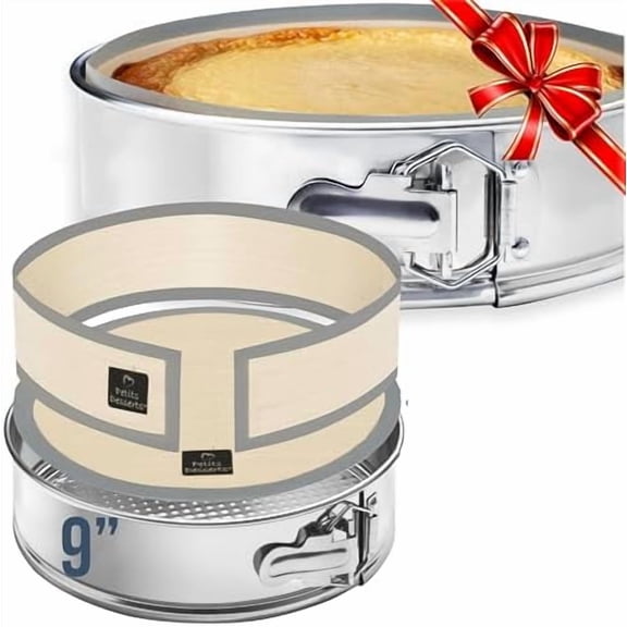 STAINLESS STEEL Springform Pan with REUSABLE Nonstick Silicone Liner - NON TOXIC Springform Pan for Cheesecake, 9 Inch Springform Ppan