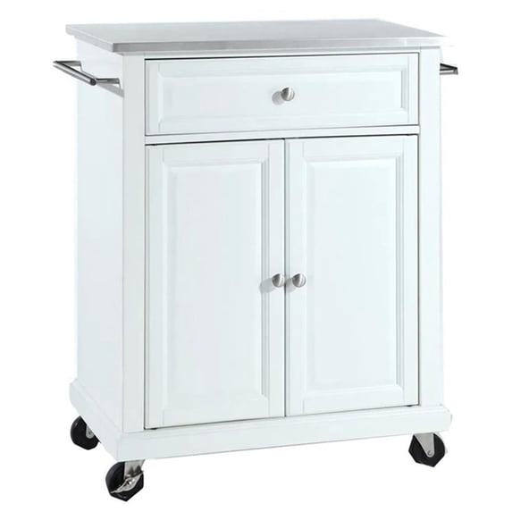 STAINLESS STEEL TOP PORTABLE KITCHEN CART/ISLAND IN WHITE FINISH