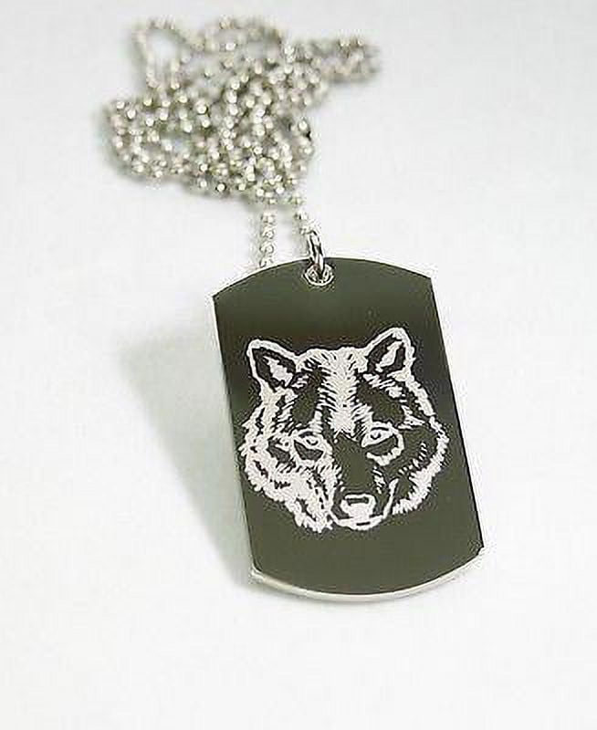 STAINLESS STEEL WOLF IMAGE   DOG TAG NECKLACE PENDANT