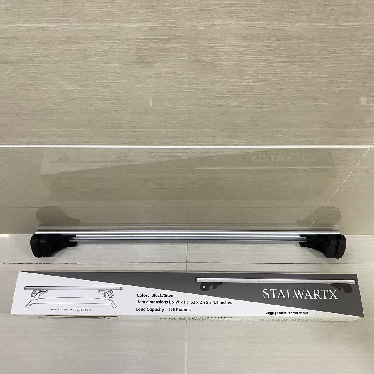 STALWARTX Luggage racks for motor cars,Cross Rail Roof Rack, 52 inches, Fits up to 46" Spans between Raised Side Rails with Gap, Pack of 2, Black/Silver