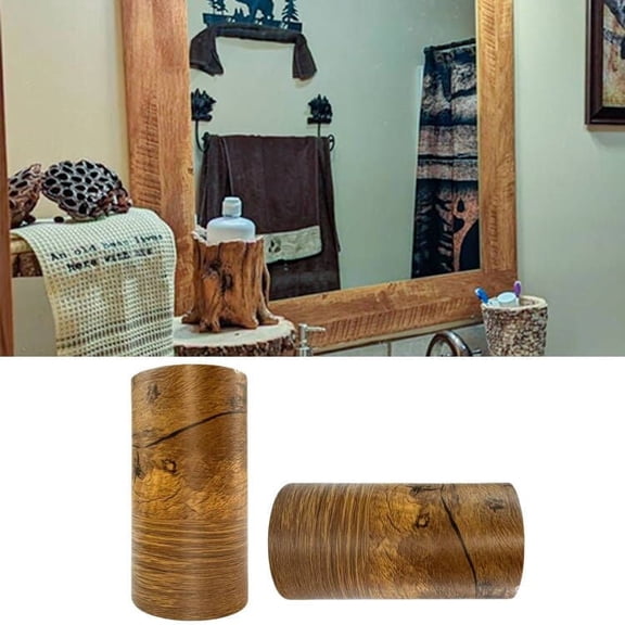 STAMINATE Dark Gray Wood Grain 3D 10M Wallpaper Border Removable PVC Waterproof Peel and Stick Wallpaper,Bathroom Mirror Frame Border Sticker Wall Decor 3.94 Inch by 32.8 Feet
