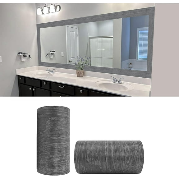 STAMINATE Dark Gray Wood Grain 3D 10M Wallpaper Border Removable PVC Waterproof Peel and Stick Wallpaper,Bathroom Mirror Frame Border Sticker Wall Decor 3.94 Inch by 32.8 Feet