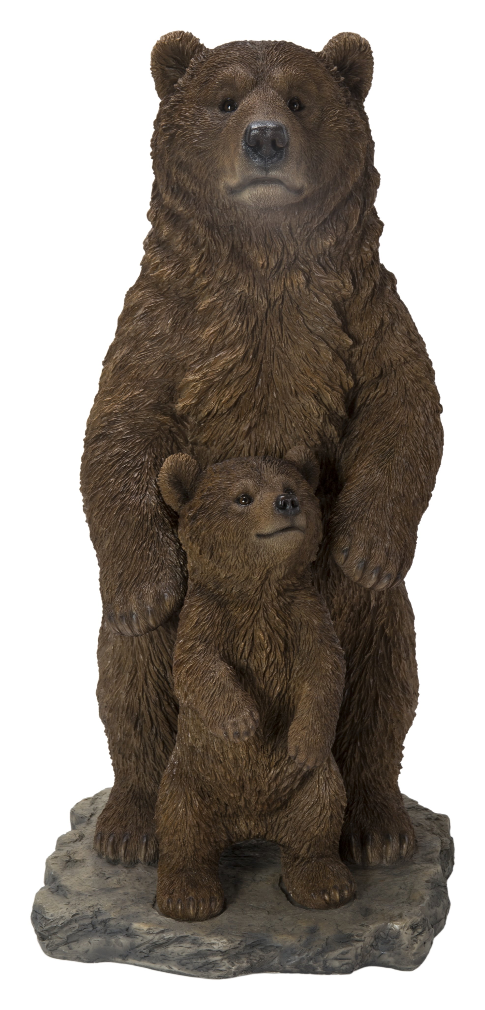 Standing Mother and Baby Brown Bears Polyresin Sculpture