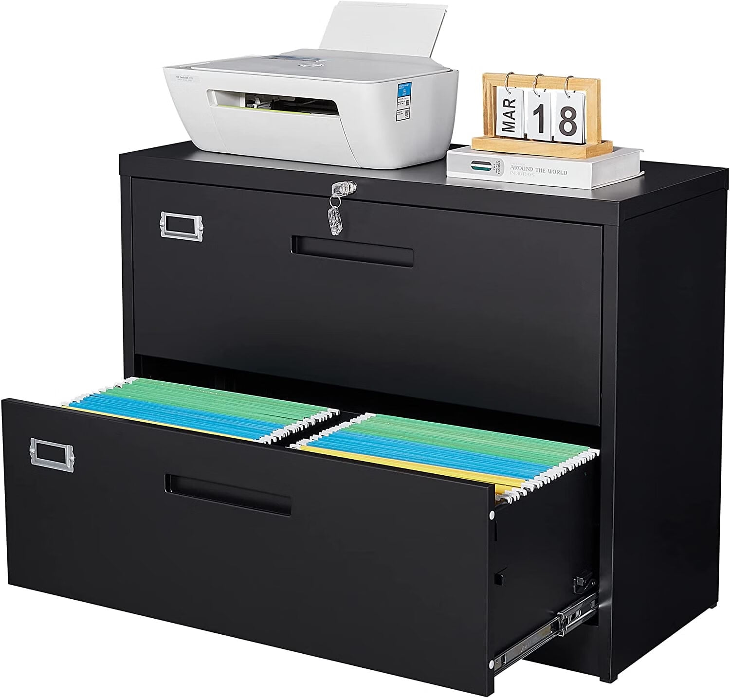 STANI 2 Drawer Lateral File with Lock, Black Lateral Filing