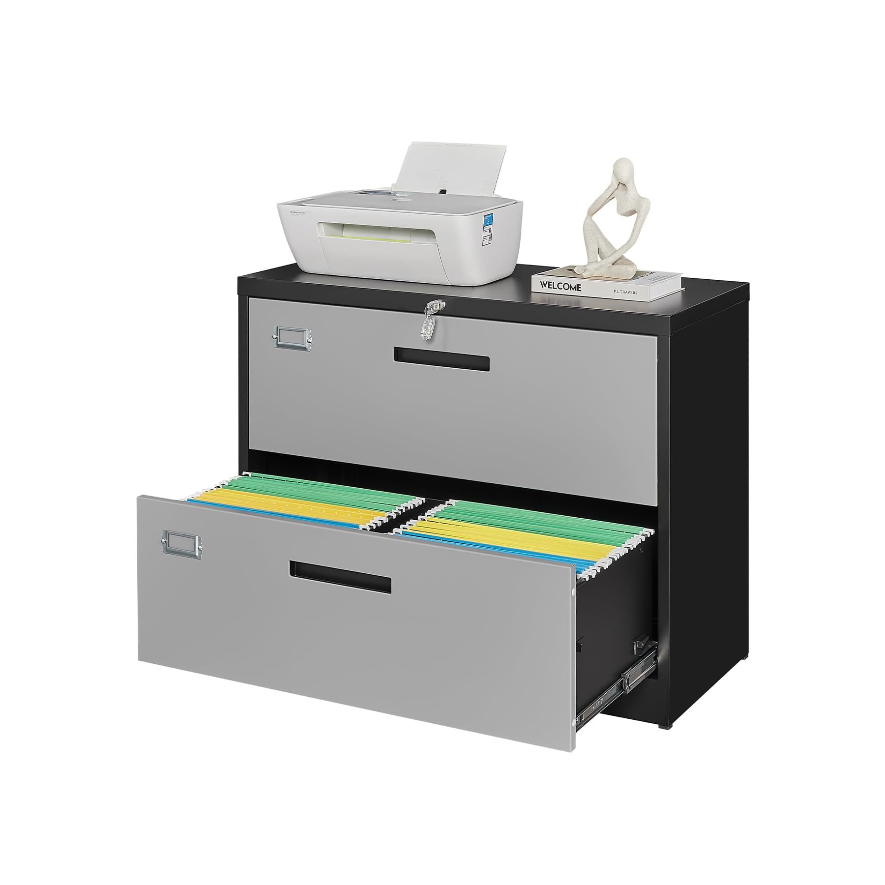 STANI 2 Drawer Lateral File Cabinet Metal Filing Cabinet with Lock Office Home Lateral File Cabinet for A4 Legal/Letter Size File Cabinet Locked,Assembly Required