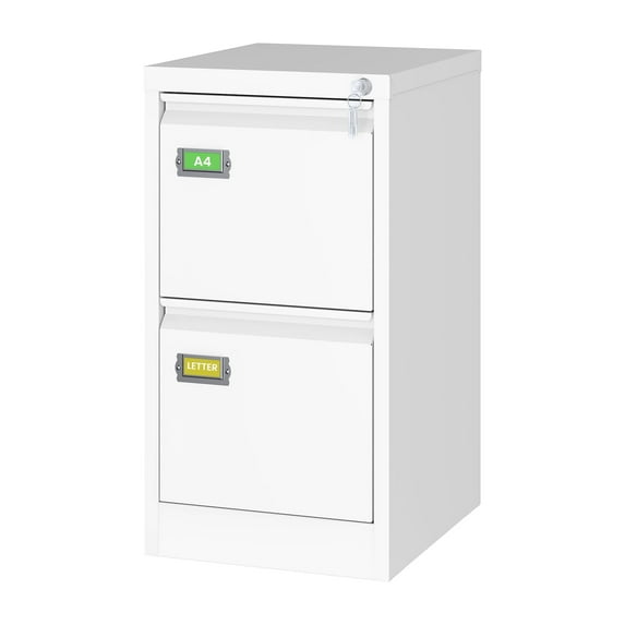 STANI 2 Drawer White File Cabinet with Lock, Vertical Filing Cabinets for Home Office, Metal Locking Office File Storage Cabinets for Legal/A4