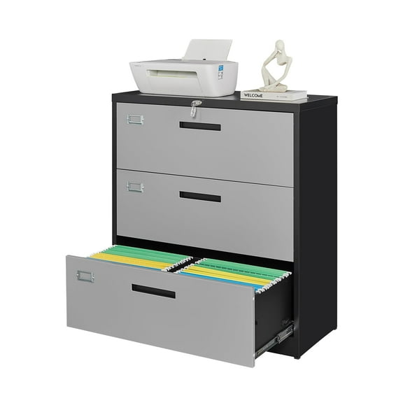 STANI 3 Drawer Lateral File Cabinet Metal Filing Cabinet with Lock Office Home Lateral File Cabinet for A4 Legal/Letter Size File Cabinet Locked,Assembly Required