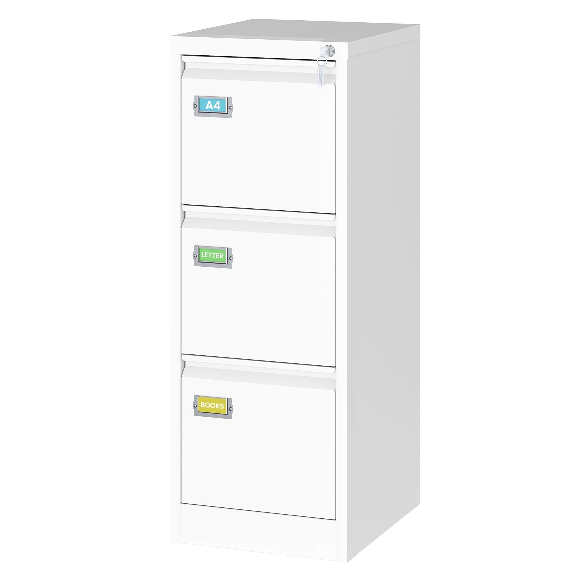 STANI 3 Drawer White File Cabinet with Lock, Filing Cabinets for Home Office, Metal Locking Office File Storage Cabinets with Drawers, Vertical Small Filing Cabinet Organizer for Legal/A4