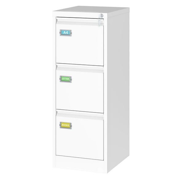 STANI 3 Drawer White File Cabinet with Lock, Filing Cabinets for Home Office, Metal Locking Office File Storage Cabinets with Drawers, Vertical Small Filing Cabinet Organizer for Legal/A4