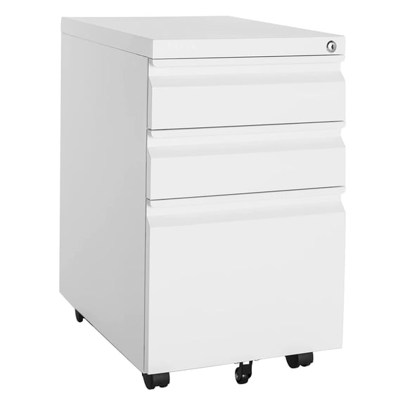 STANI 3 Drawers Storage Cabinet, Mobile Filing Cabinet for Mini Printer Stand, Unassembled Metal Rolling File Cabinet for Home Office(Unassembled,White)