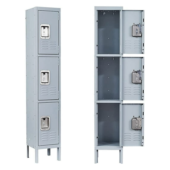 STANI 3-Tier Metal Locker Steel Employees Lockers for Office, Metal Storage Locker Cabinet with Louvers, 3 Door Locker for Employee Gym, Home, School