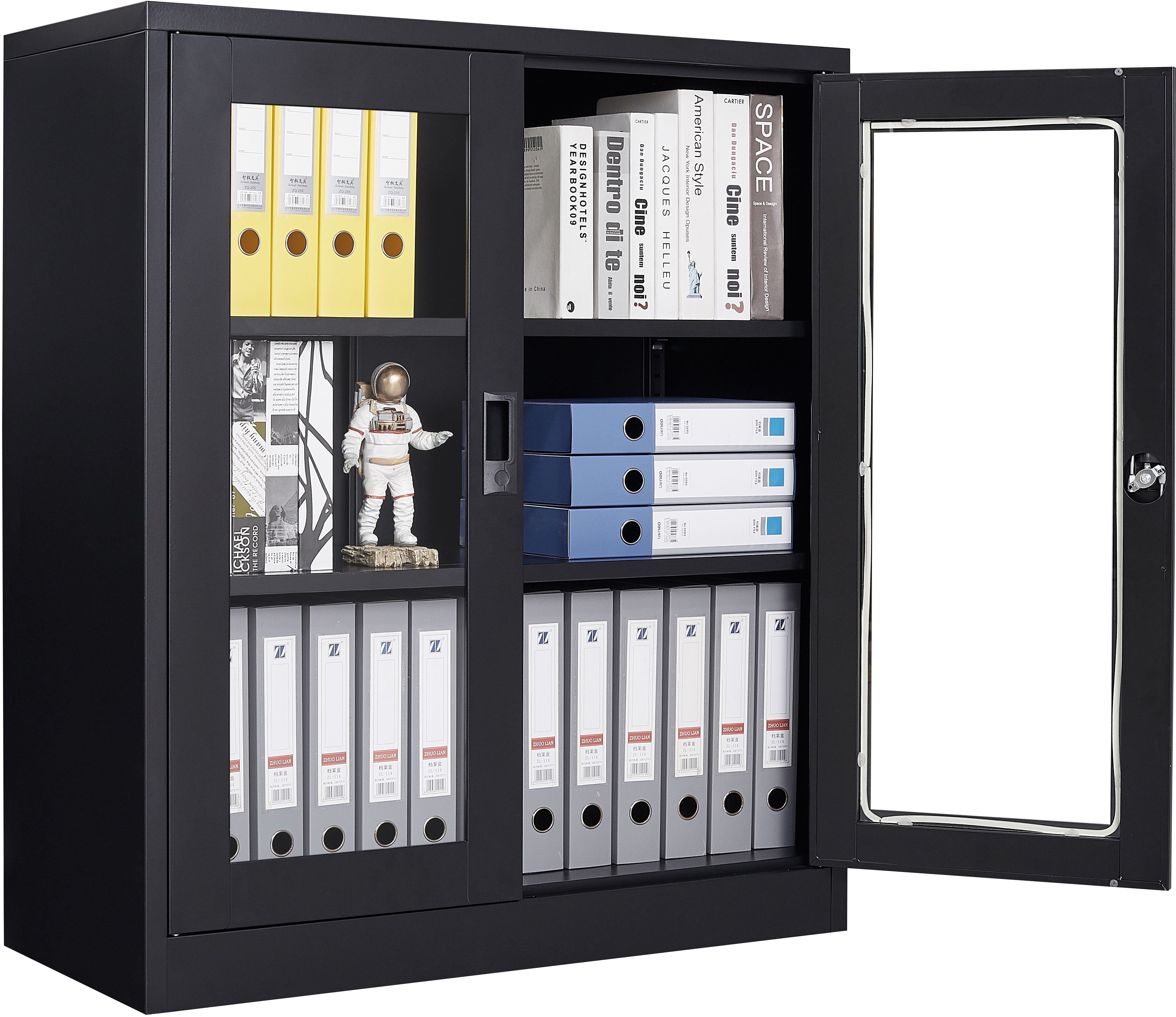 STANI 35.4"H Metal Storage Cabinet Steel Office Storage Locker,Black Locking Tool Cabinets for Office,Home, Assembly Required
