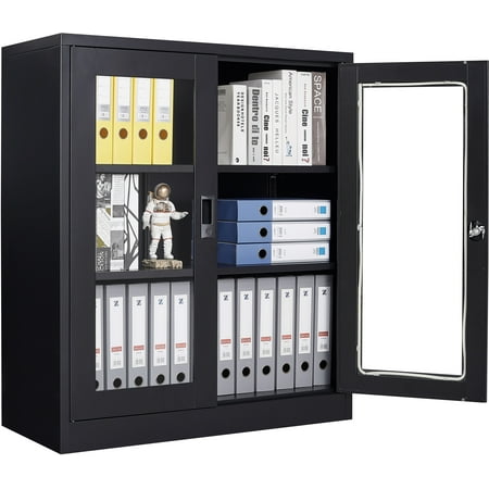 STANI 35.4"H Metal Storage Cabinet Steel Office Storage Locker,Black Locking Tool Cabinets for Office,Home, Assembly Required