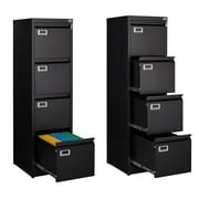STANI 4 Drawer Black File Cabinet with Lock, Vertical Filing Cabinets for Home Office, Metal Locking Office File Storage Cabinets with Drawers for Legal/A4