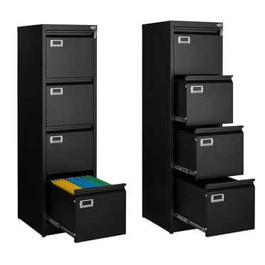 STANI 4 Drawer Black File Cabinet with Lock, Filing Cabinets for Home Office, Metal Locking Office File Storage Cabinets with Drawers, Vertical Small Filing Cabinet Organizer for Legal/A4