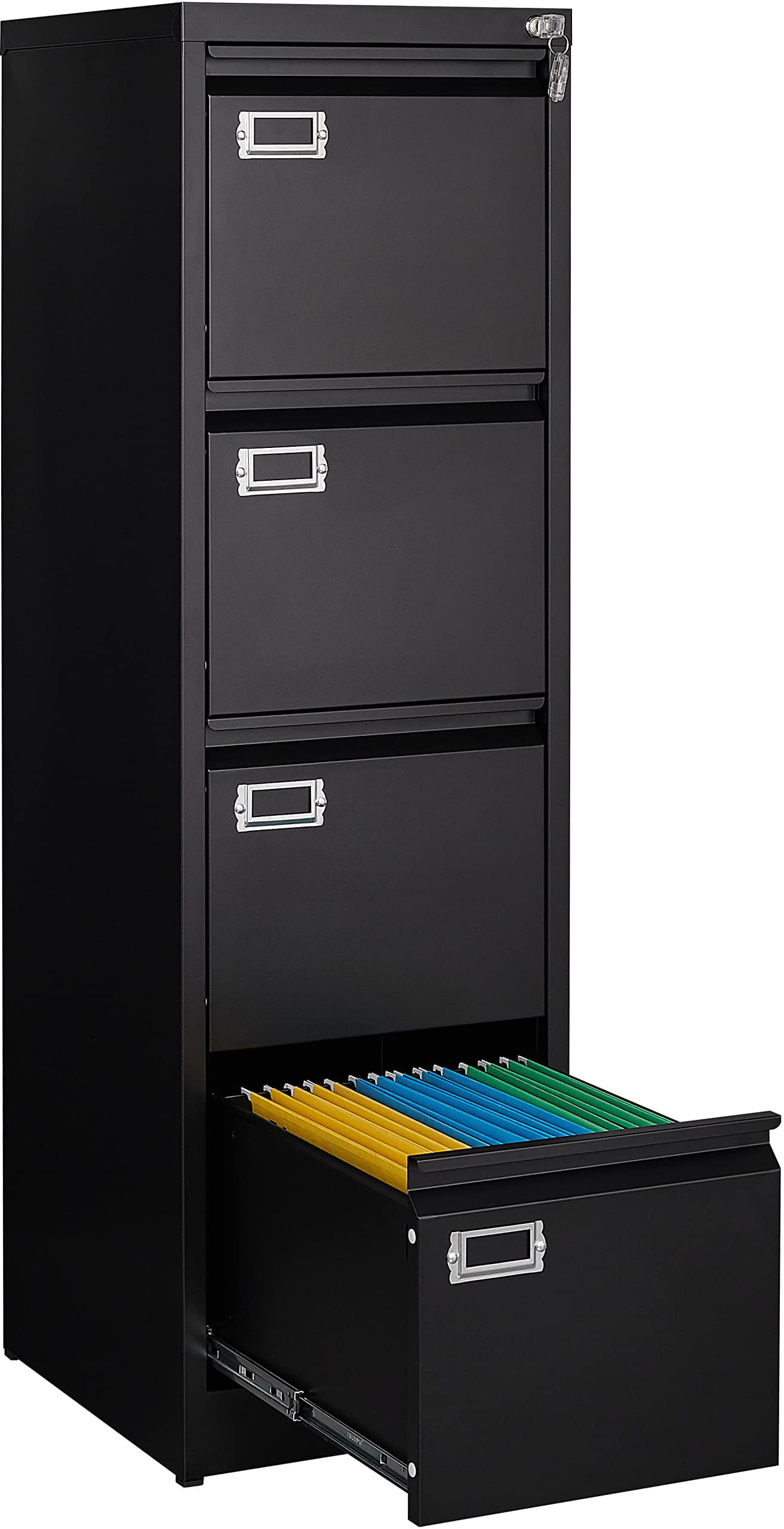STANI 4 Drawer File Cabinet with Lock, Black Vertical Metal Filing Cabinets  Home Office Storage File Cabinet for Hanging Files Folders Letter/Legal/A4
