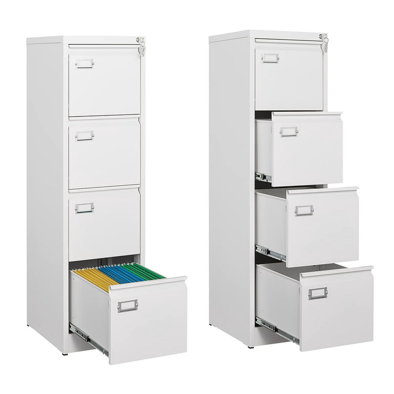 STANI 4 Drawer White File Cabinet with Lock, Filing Cabinets for Home  Office, Metal Locking Office File Storage Cabinets with Drawers, Vertical  Small